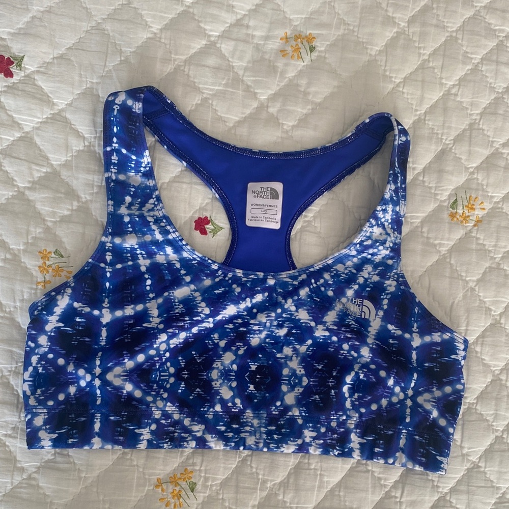 The North Face Blue and White Sports Bra